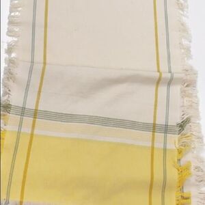 Threshold  table runner - 14" x 72”‎ Yellow white Green Stripe Plaid Fringe